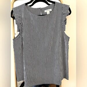 LAST CALL!! Monteau Tank Navy Blue & White Striped Ruffle Sleeveless Size M